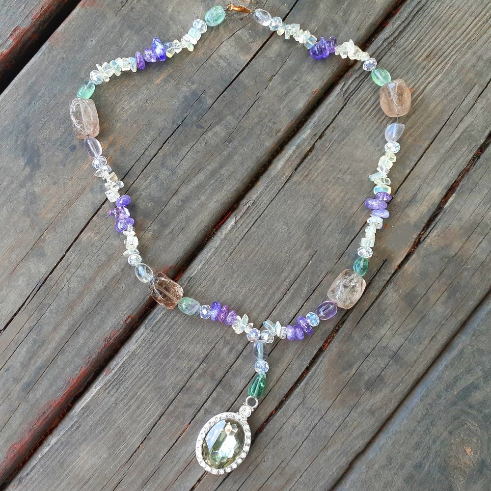 Smoky Quartz Fluorite Moonstone Necklace